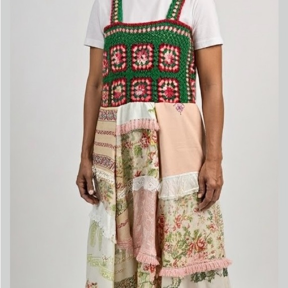 Hand Crafted Dress Granny Square Bodice Full Patchwork Skirt Vintage  Large - Picture 1 of 15